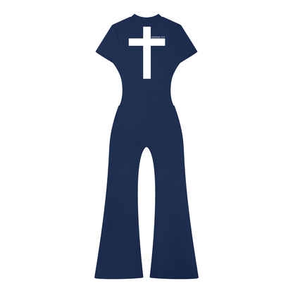 Women’s Tight Flared Leg Quarter-Zip Jumpsuit