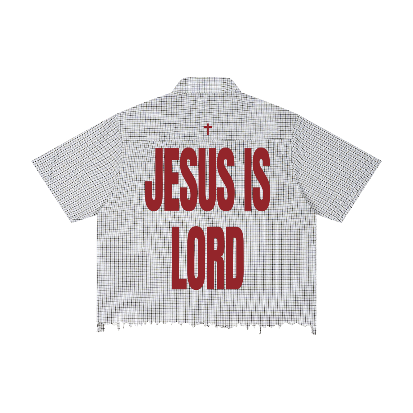 Jesus Is Lord Distressed Plaid Boxy Shirt