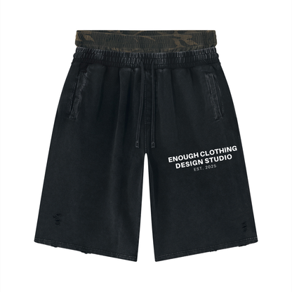 Unisex Vintage Wash Distressed Wide Leg Shorts