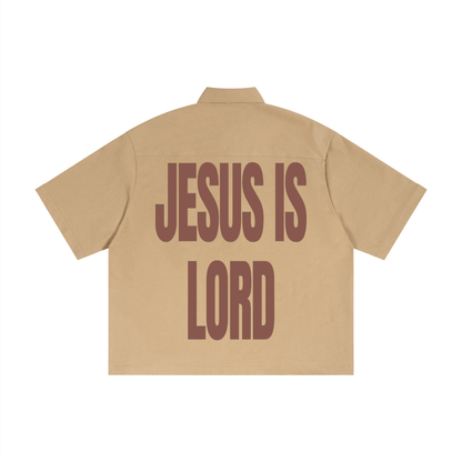 Jesus Is Lord Short Sleeve Shirt Khaki