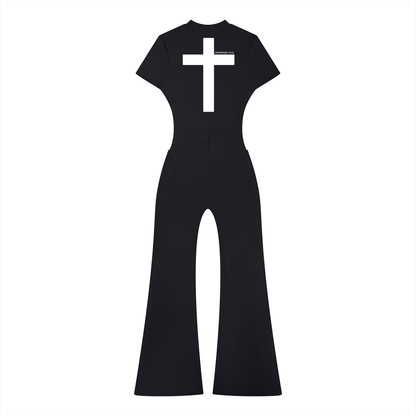 Women’s Tight Flared Leg Quarter-Zip Jumpsuit