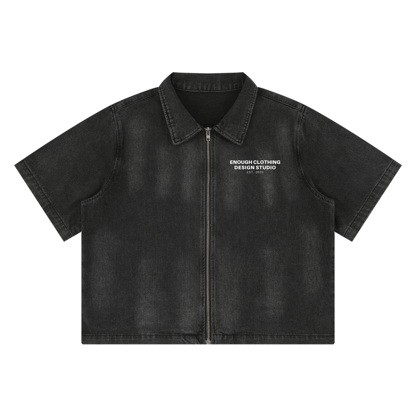 Unisex Vintage Washed Full-Zip Denim Shirt