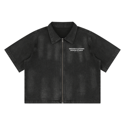 Unisex Vintage Washed Full-Zip Denim Shirt