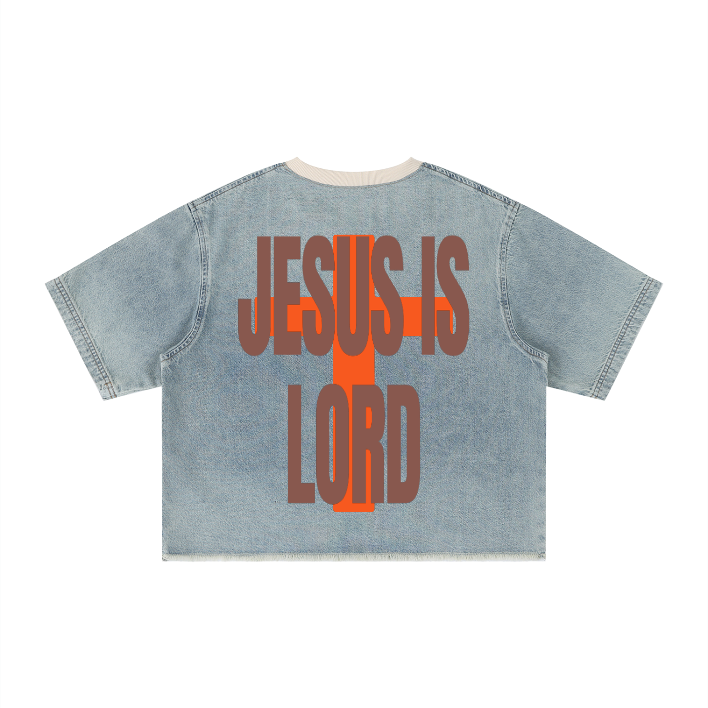 Unisex Vintage Wash Boxy Raw Hem Denim T-Shirt