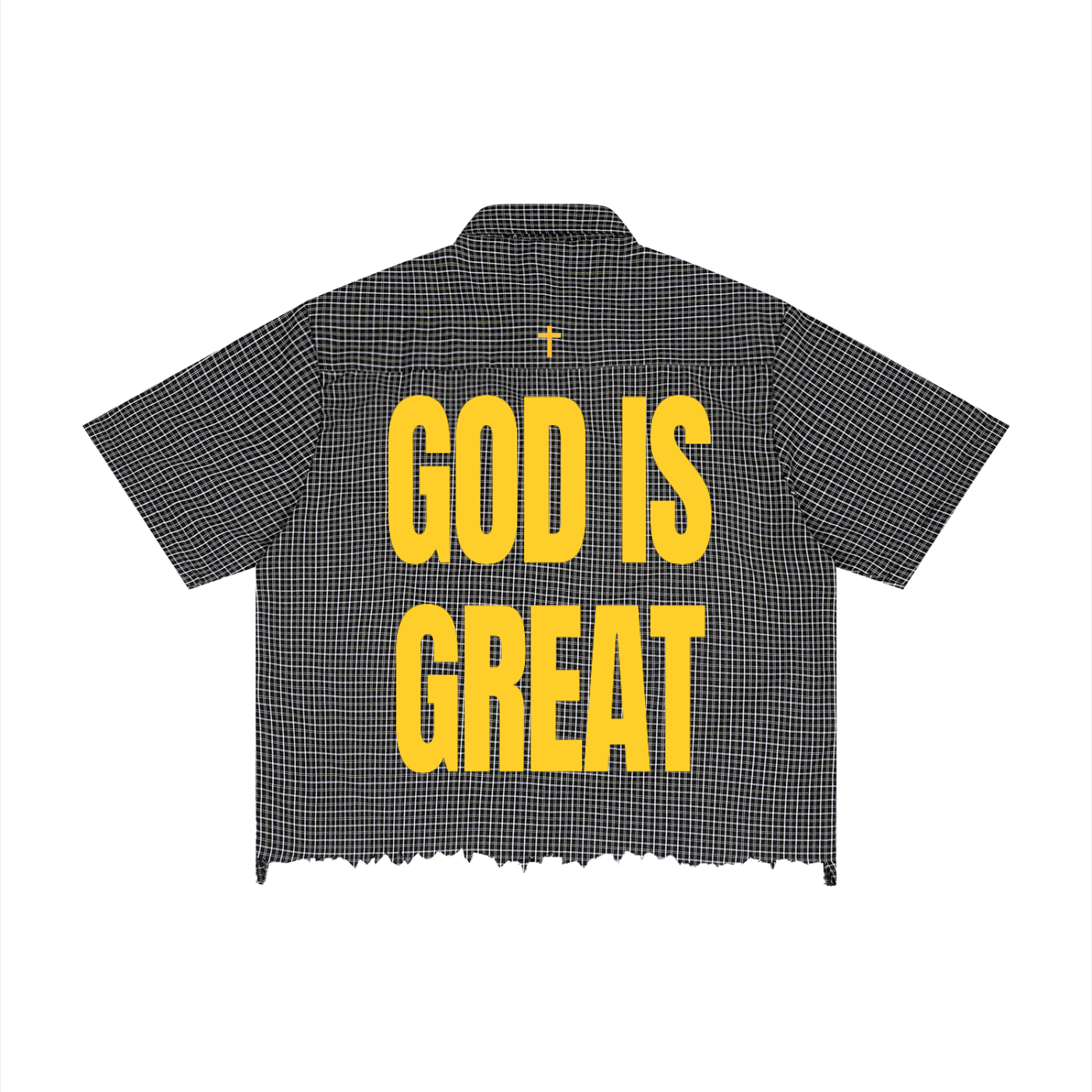 God Is Great Distressed Plaid Boxy Shirt