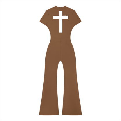 Women’s Tight Flared Leg Quarter-Zip Jumpsuit